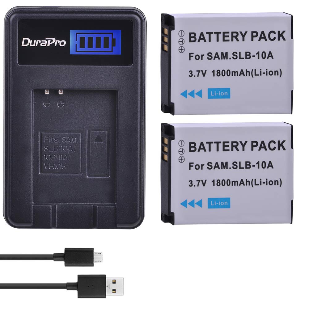 DuraPro 2Pcs SLB-10A SLB10A SLB 10A Battery + LCD USB Charger for Samsung EX2F WB150F WB250F WB350F WB750 WB800F WB500 WB550 HZ10