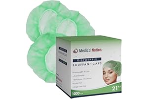 Medical Nation 21" Disposable Bouffant Caps Hair Net | CASE OF 1000, Green | Hairnets, Non-Pleated Head Hair Covers |For Medical, Labs, Nurse, Tattoo, Food Service, Hospital, Cooking - Size 21" Green