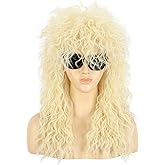 VGbeaty Men Women 70s 80s Rocker Mullet Wig Long Curly Blonde Cosplay Wig