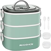 RIKDOKEN Lunch Box, Stackable 3 Layers Containers, Portable 94OZ Large Capacity Leakproof Bento Box with Spoon & Fork & Sauce Boxes, Microwave Safe Lunch Box for Kids and Adults