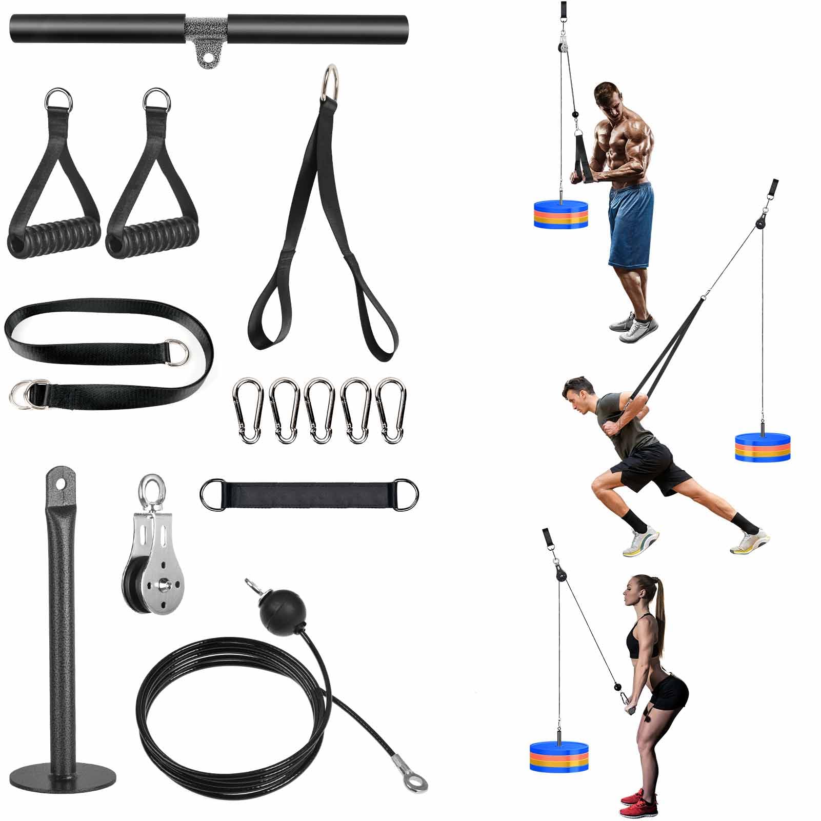 Lyndwin Cable Pulley System Home Gym, 3 in 1 Weight Cable Pulley System with Tricep Rope Straight Bar, Home Gym Machine Equipment for Triceps Biceps Arm Chest Back