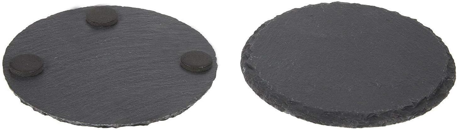GOH DODD Drink Coasters with Holder, 8 Pieces Rustic Round Slate Stone Coasters 4 Inch Handmade Coasters for Bar and Home, Black: Home & Kitchen