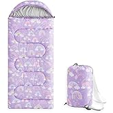 Wake In Cloud - Kids Sleeping Bag for Girls Toddlers, Camping in Warm Cold Weather, Backpacking Lightweight Compact Outdoor Liner for 3 Seasons, Rainbow Clouds