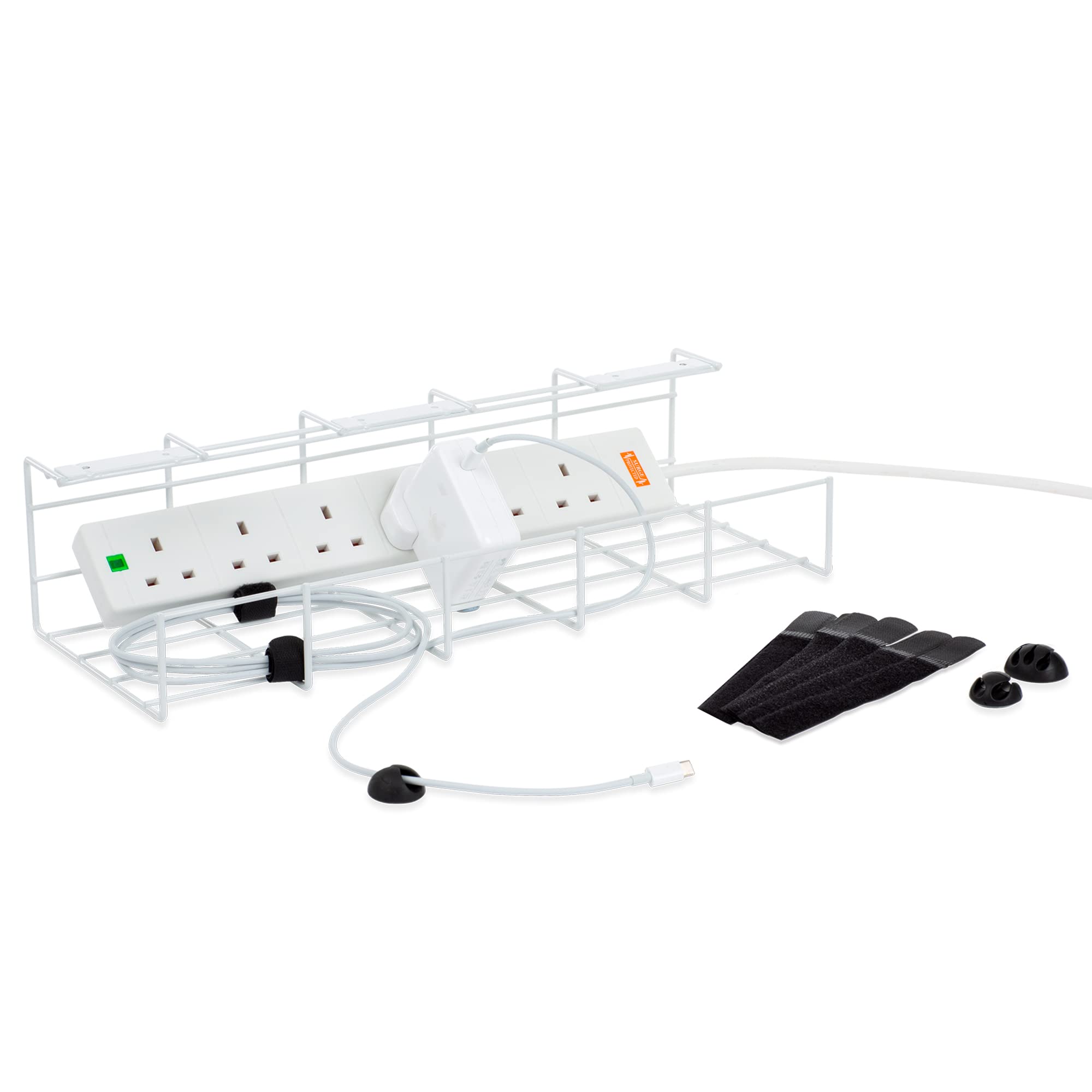 LIVIVO Under Desk Cable Storage Management Tray – Sturdy Wire Organiser Keeping Your Desk Clean – Made from Steel with Max Load of 5kg Perfect for Home & Office (White)
