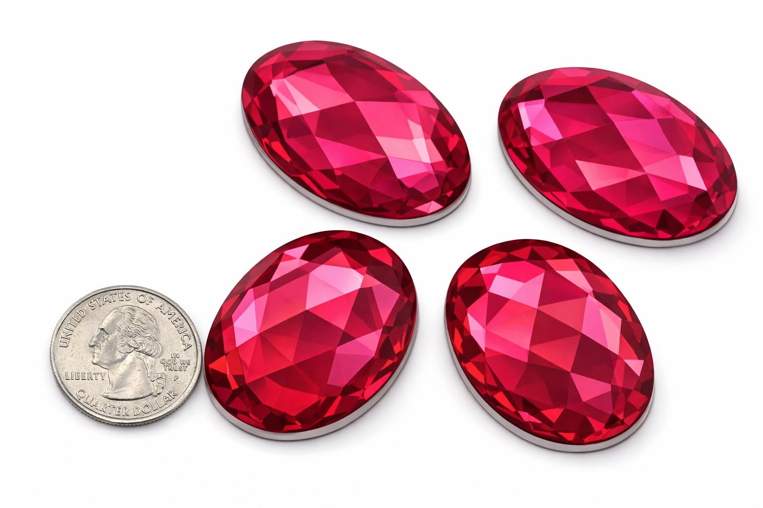 40x30mm Pink Fuchsia .NAT01 Large Flat Back Oval Acrylic Rhinestones Cosplay Costume Gems Plastic Jewels Embelishments DIY Crafts Gemstones - 4 Pieces
