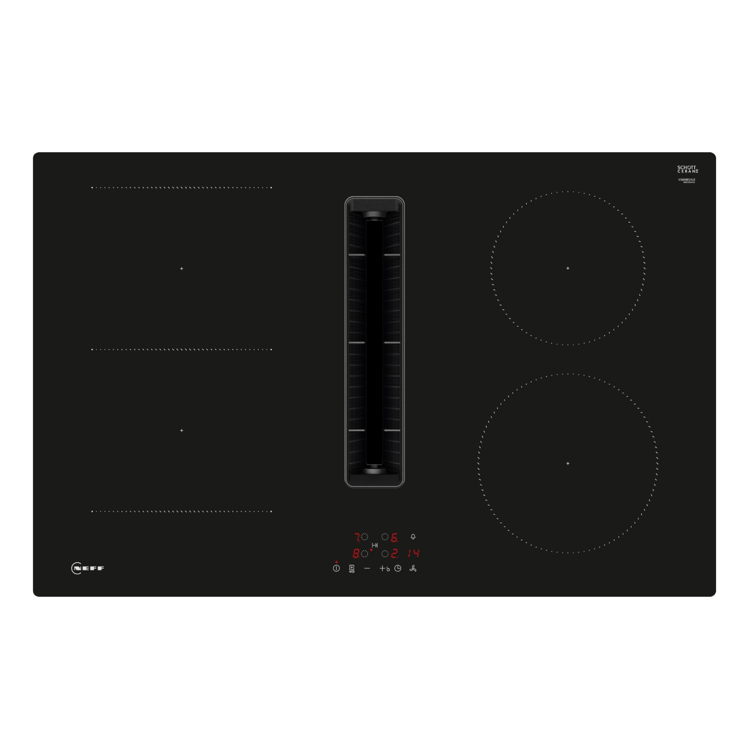 NEFF V58NBS1L0 N 50 Induktionskochfeld mit integriertem Dunstabzug 80 cm, Extrem Leise, Rahmenlos aufliegend, Touch Control, Combi Induction, Leicht zu reinigende Fettfilter, Powerstufe