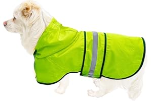 DADANFLY Dog Raincoat Waterproof Reflective Slicker - Lightweight Breathable Hooded Poncho Rain Coat Jacket with Adjustable Belly Strap and Leash Hole for Small Medium Large Dogs (Small, Green)
