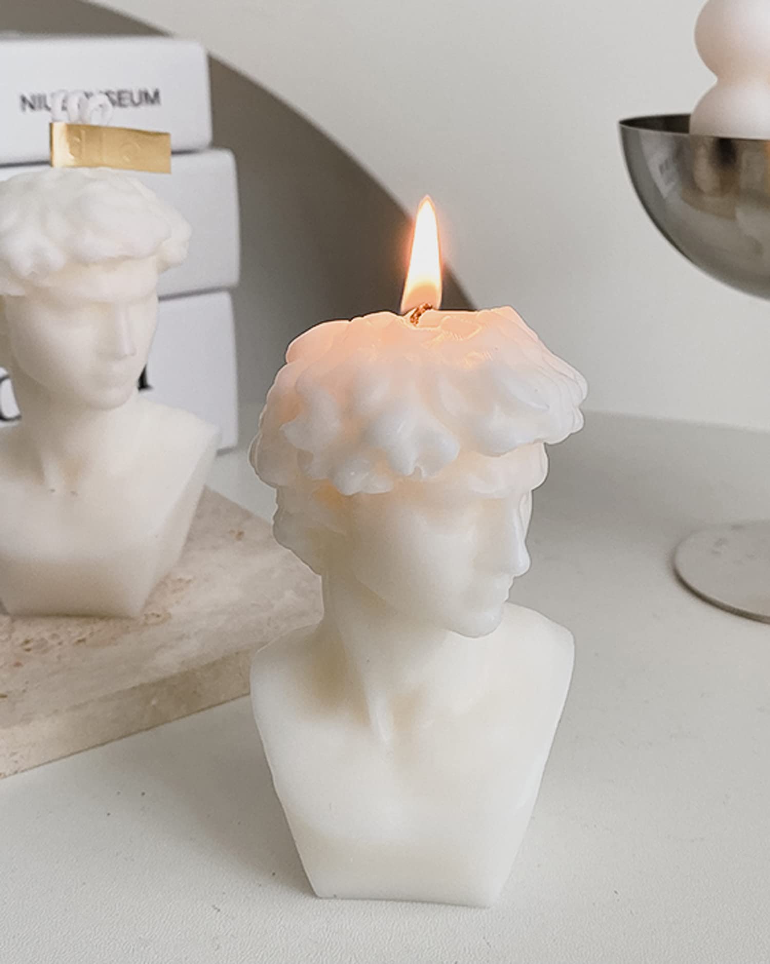Photo 1 of David Bust Statue Scented Candle,110G Aroma Soy Wax Greek Aesthetic Decorative Candle for Table Photo Prop Birthday Gift,Prefect for Meditation Stress Relief Mood Boosting Bath Yoga (White)