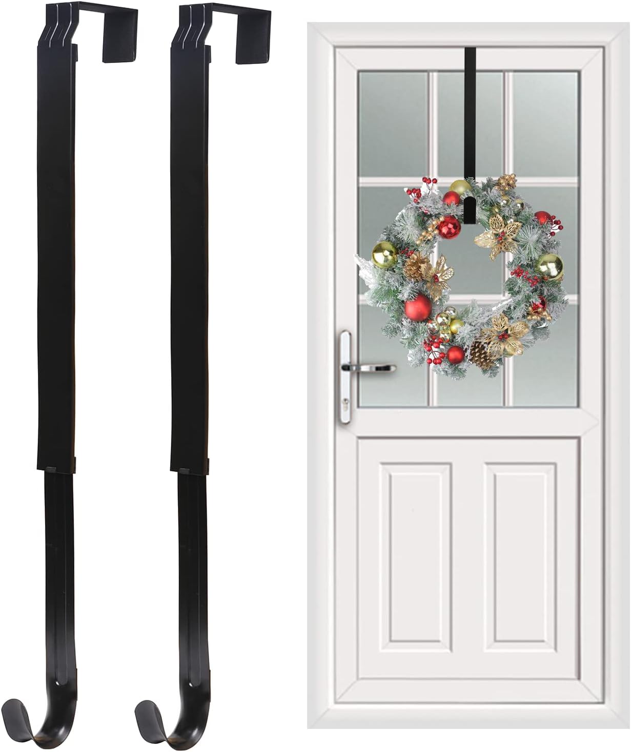 Wreath Hangers - EMTSEB Adjustable Wreath Hanger for Front Door, 2 Pack Over The Door Wreath Hook Holder Extend from 14.5-23.5inch Wreath Door Hanger for Christmas Spring Wreath Decorations (Black)