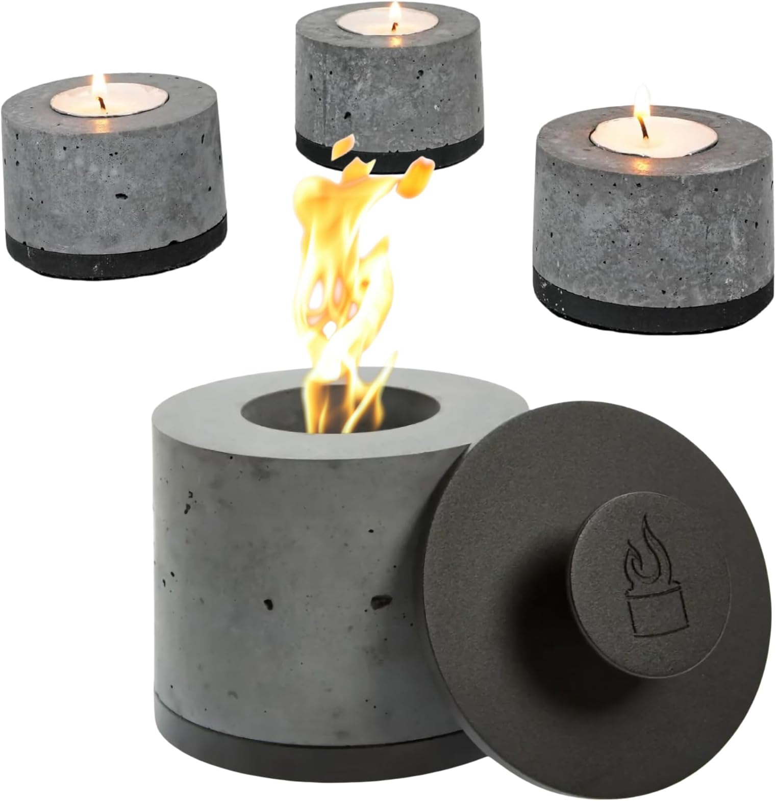 FLIKR Fire Personal Concrete Fireplace (Black) + 3X Tea Light Bundle