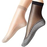 Ueither Women's 6 Pairs Silky Anti-Slip Cotton Sole Sheer Ankle High Tights Hosiery Socks Reinforced Toe