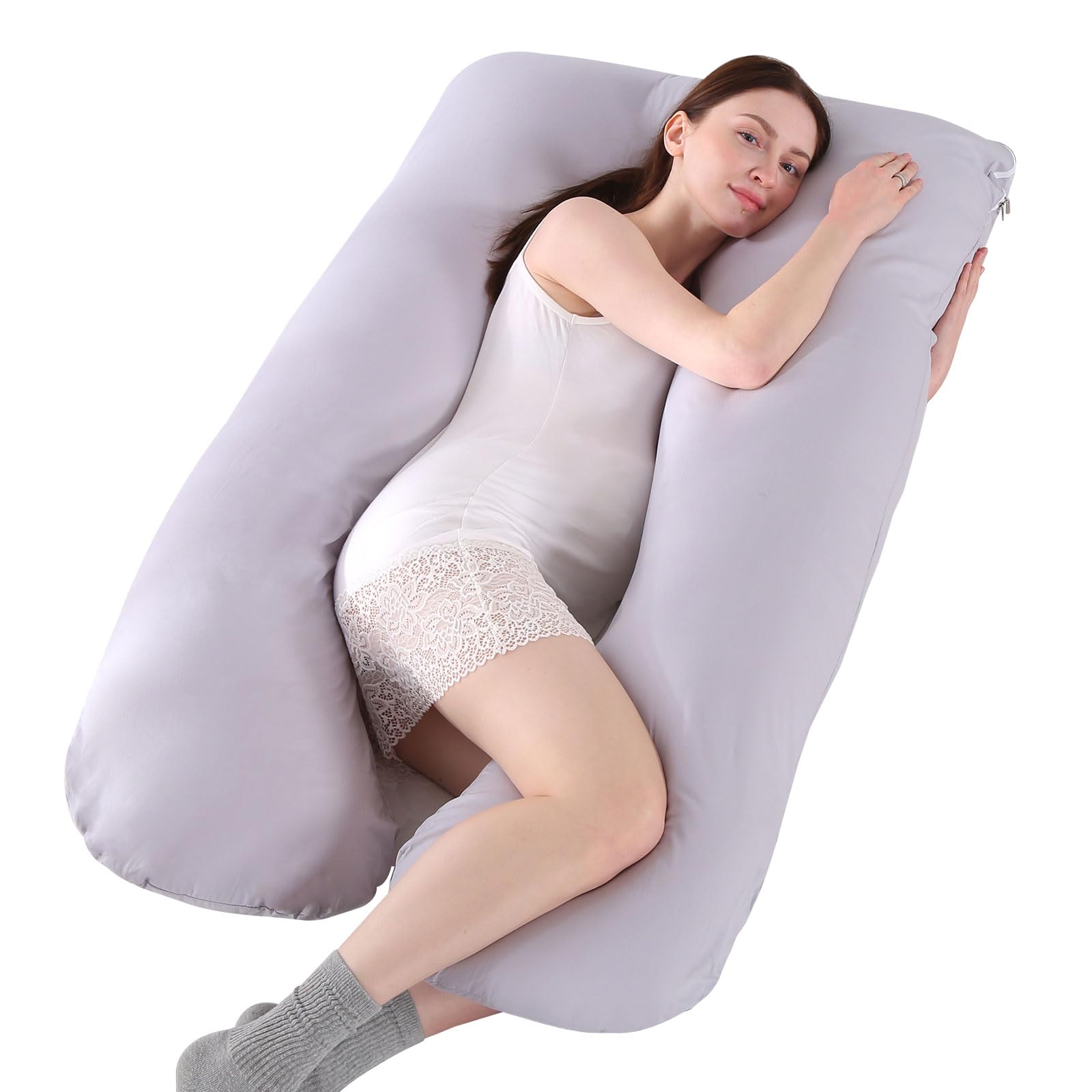 SHANNA Pregnancy Pillow for Sleeping, U Shaped Full Body Pillow Pregnancy Pillows, Maternity Pillow Support for Back, Hips, Legs for Pregnant Women, With Washable Cover (Cotton Grey)