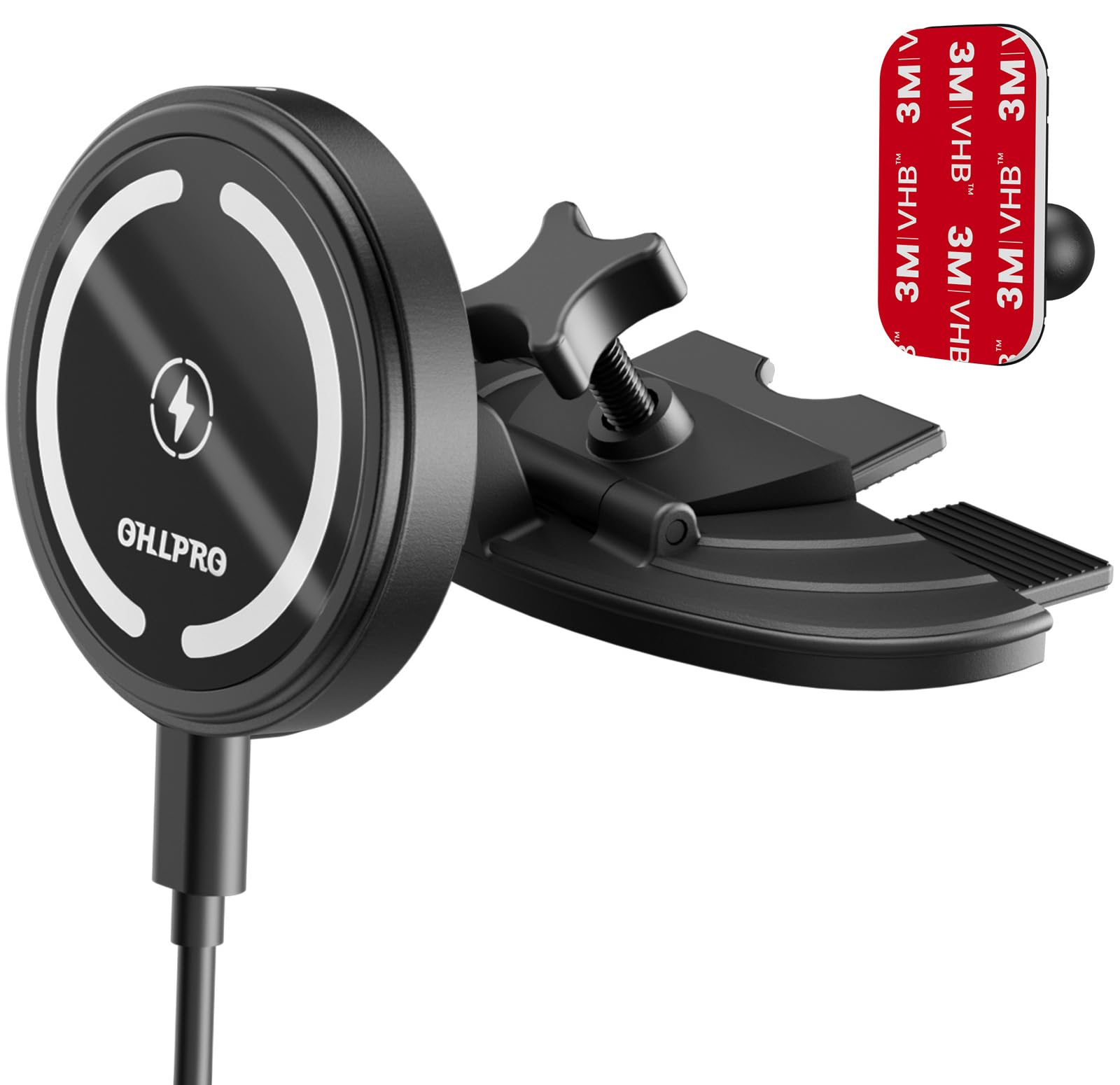 OHLPRO 15W Magsafe Car Mount Charger for iPhone 17, Fast Wireless Charging Magnetic CD Slot Holder with 3M Adhesive Base for Dashboard, Aluminum Shell, Compatible with iPhone 16 15 14 Series, Black