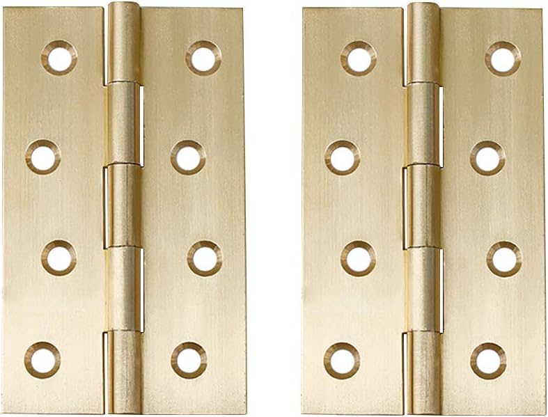 Tiazza 2Pcs 4"/10.1cm Antique Solid Brass Hinges Furniture Cabinet Drawer Door Heavy Duty Hinges (Gold)