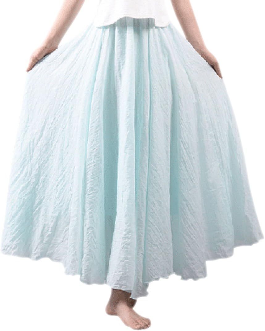 EzcosplayWomen Bohemian Beach A-Line Dress Double Layer Elastic Waist Long Maxi Skirt