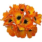 LebriTamFa 14Pcs Real Touch Anemone Poppy Bouquet for Artificial Flower Decor Kitchen Table Centerpiece Vase Home Greenery Wedding Holding Flowers Backdrop Arch Wall (Orange)