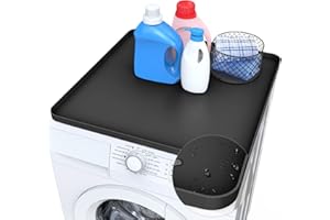 Famsoule Washer Dryer Top Protector Mat, 23.6“ x 23.6" Protective Silicone Rubber Mat for Washing Machine or Dryer, Washable Anti-Slip Washing Machine Cover, Laundry Room Accessories (Large-Black)