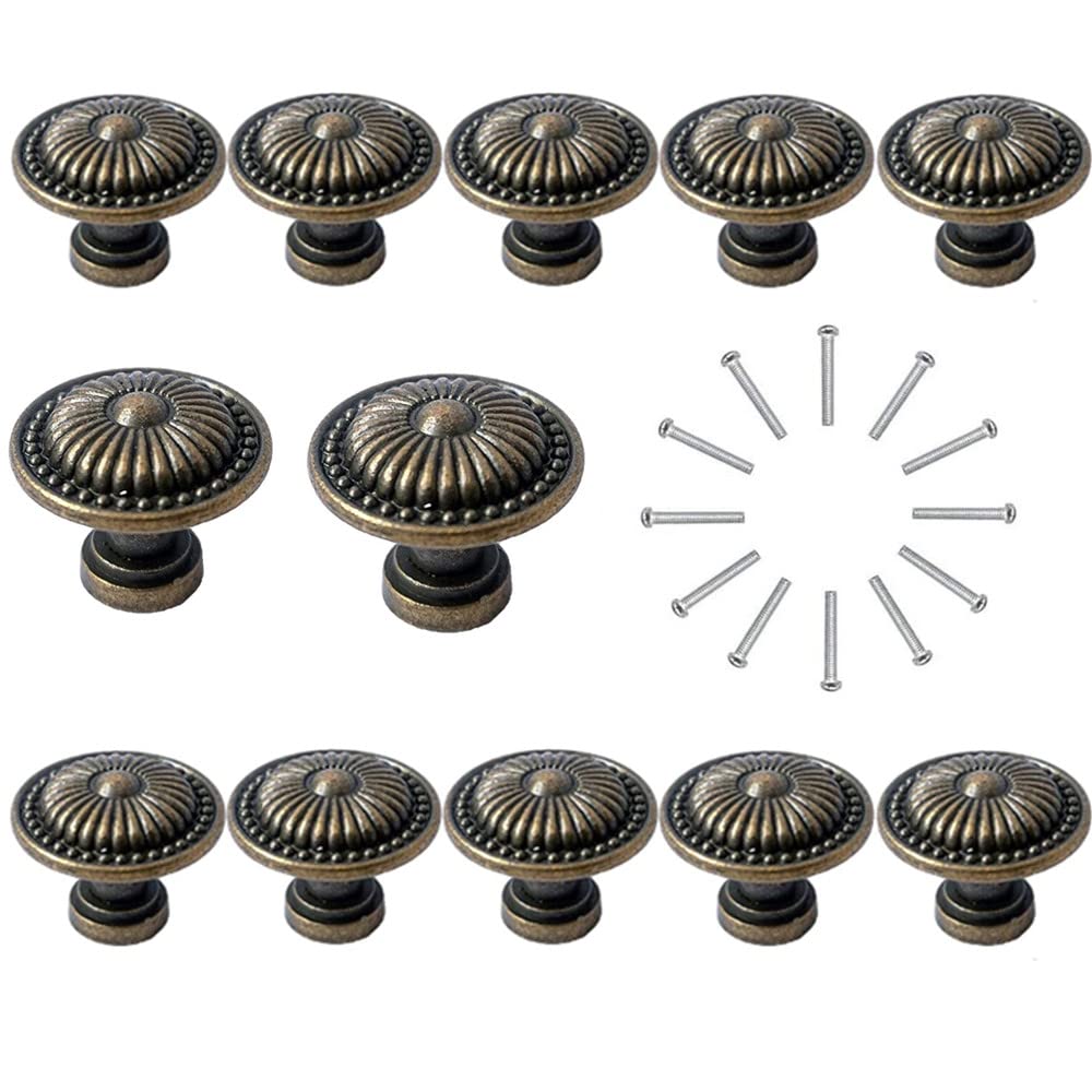 Coyanyu Vintage Cupboard knobs, 12 Pieces Antique Bronze Drawer Cabinet Knobs Furniture Pull Handle Kitchen Knob Retro Bronzy Hardware Doorknobs Knobs for Drawer/Door Wardrobe with 12 Screws