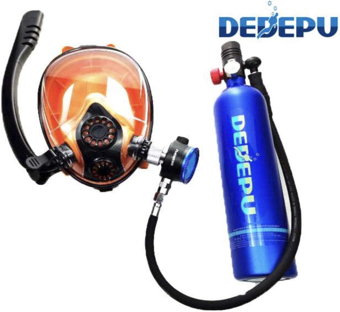 DEDEPU Scuba Cylinder Full Face Diving Mask Size S/M Scuba Oxygen 1L Tank Blue Color with Manual Oxygen Pump : Sports & Outdoors