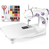 Mini Portable Sewing Machine, Basic Sewing Machine with Foot Pedal, Stitching Machine For Children 10pcs Sewing Kit, Dual Threads Electric Tacking Machine for Beginners (With Table + Kit)