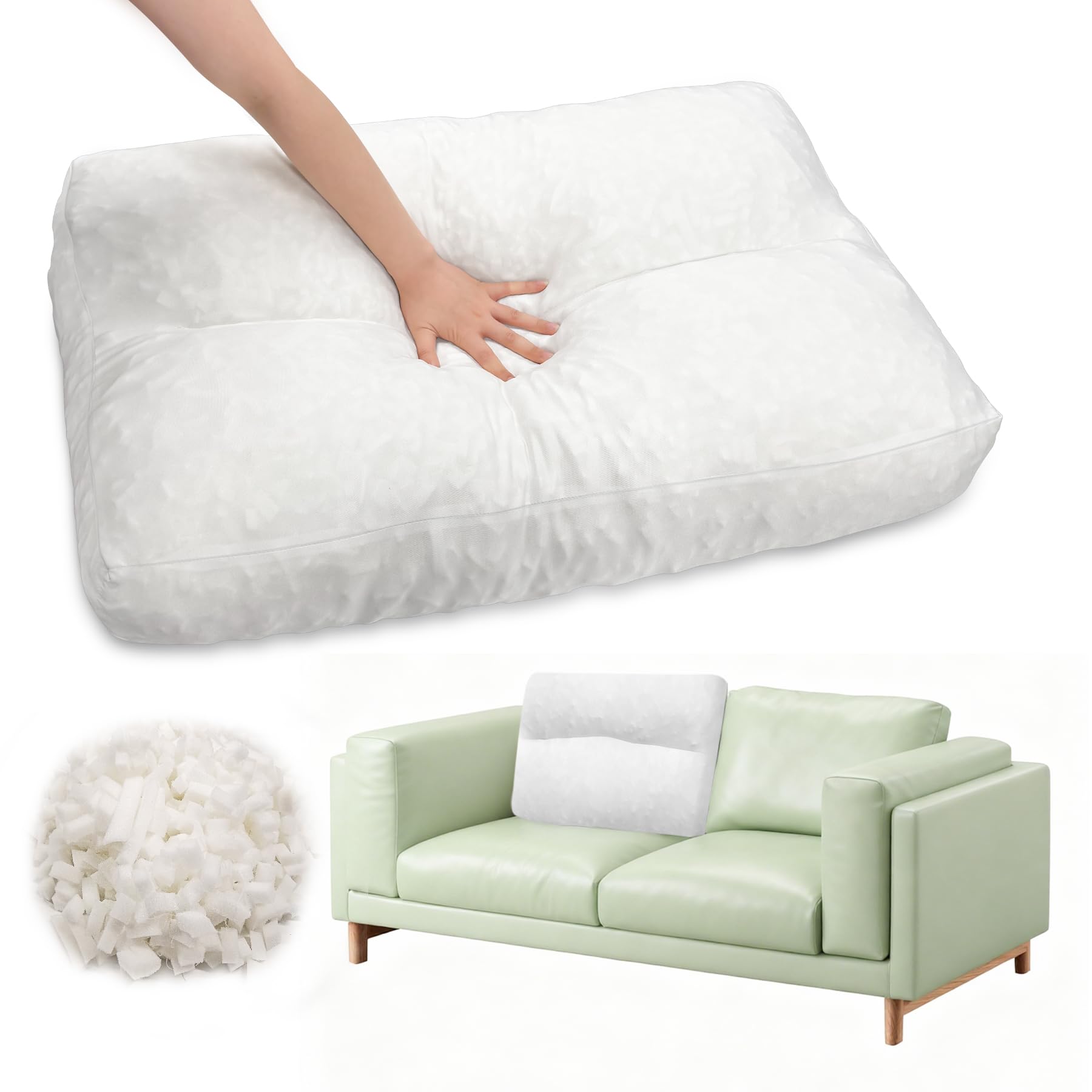 Photo 1 of **2 pack**JZHLLA Shredded Foam Sofa Back Cushions Replacement Fluffy Memory Sponge Couch Pillow with Quilted Design 28x18x5 Inch Lumbar Support Pillow for Sofa Bed Floor