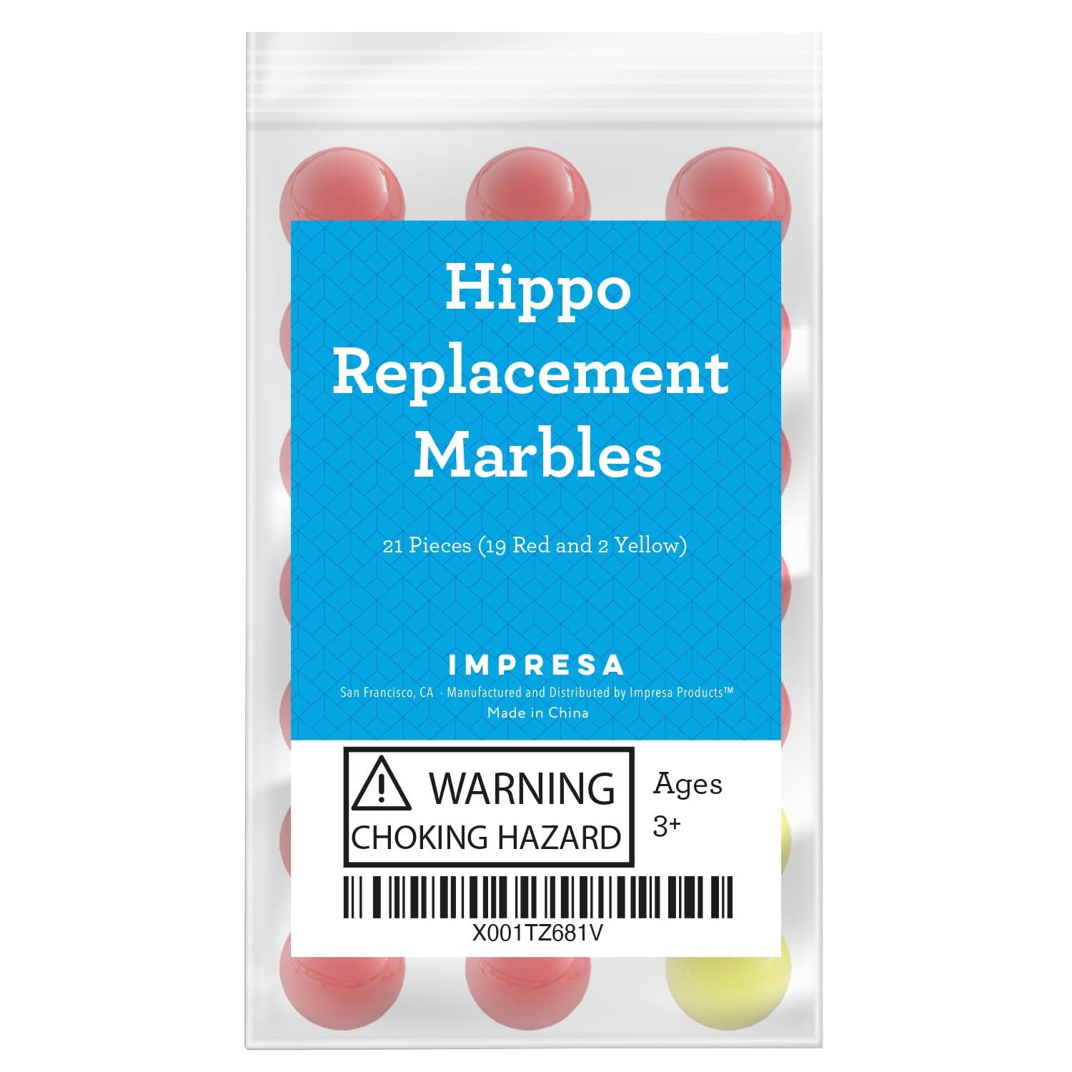 Impresa Replacement Marbles - Compatible with Hungry Hungry Hippos - 21 Pieces, 19 Red & 2 Yellow Balls - Game Marbles