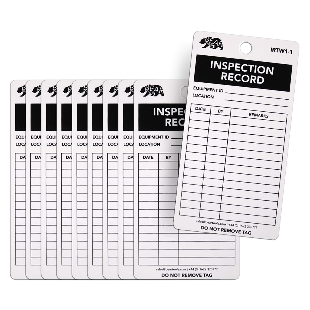 BearTOOLS Inspection Record Tag - White - 150 x 80mm (10 Pack) Indoor/Outdoor Use, Weatherproof, Matte Rigid, Equipment Safety, Universal Application, Tear Resistant, Hazard Prevention