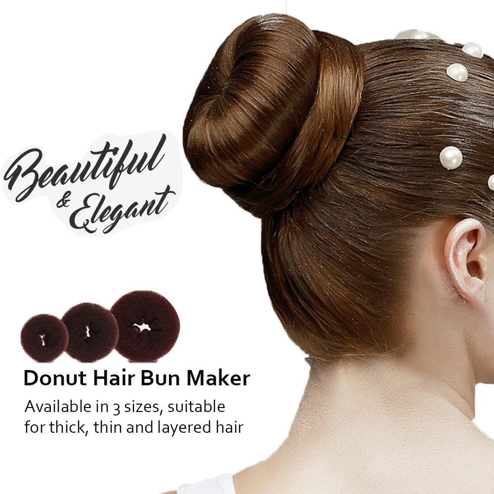 Hair Bun Maker Set Brown/Blonde/Black, The EASIEST Way to Make Buns, 3 Donuts + 2 Snap Bun Makers + 4 Topsy Tail Hair Tool + 5 Hair Elastic Bands + 10 Bobby Pins: Beauty
