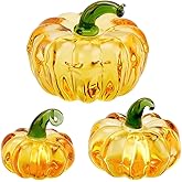 PH PandaHall 3pcs Crystal Pumpkin Collectible Figurines 3 Sizes Glass Pumpkin Paperweight Gold Tabletop Display Decorative Pumpkins Ornaments for Fall Thanksgiving Harvest Home Office Desk Decor Gift