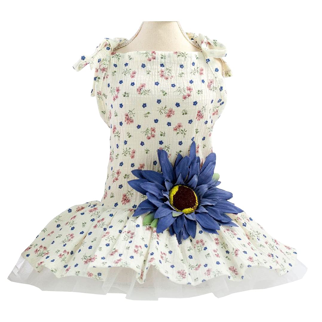 Dog Dress Puppy Luxury Skirt Dog Clothes Princess Dresses Wedding Evening Dress Tutu Skirt Daisy Flower Skirt for Small Dog Girl (XS, Green)