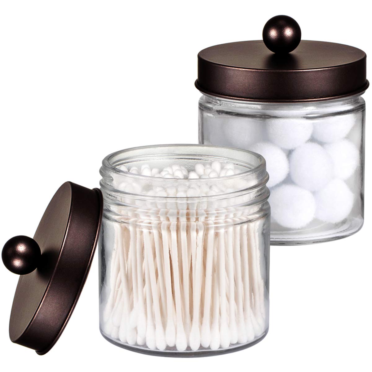 SheeChung Bathroom Organizers and Storage - 2Pack Qtip Holders Bathroom Canister Apothecary Jars for Cotton Swabs, Rounds, Balls, Qtips,Makeup Sponges, Flossers,Bath Salts - Bronze