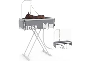 PAWZIDEA 2-in-1 Portable Dog Bathtub & Grooming Table, 33" Foldable Pet Washing Station for Small Medium Dogs Cats, Elevated Tubs for Bathing Shower Indoor Outdoor, 5 Height Adjustable, Storage Pocket