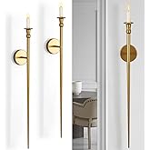 Gold Candle Sconces Set of 2, Retro Long Metal Candle Holders for Wall, Elegant Wall Decor for Living Room, Dining Room, Bath