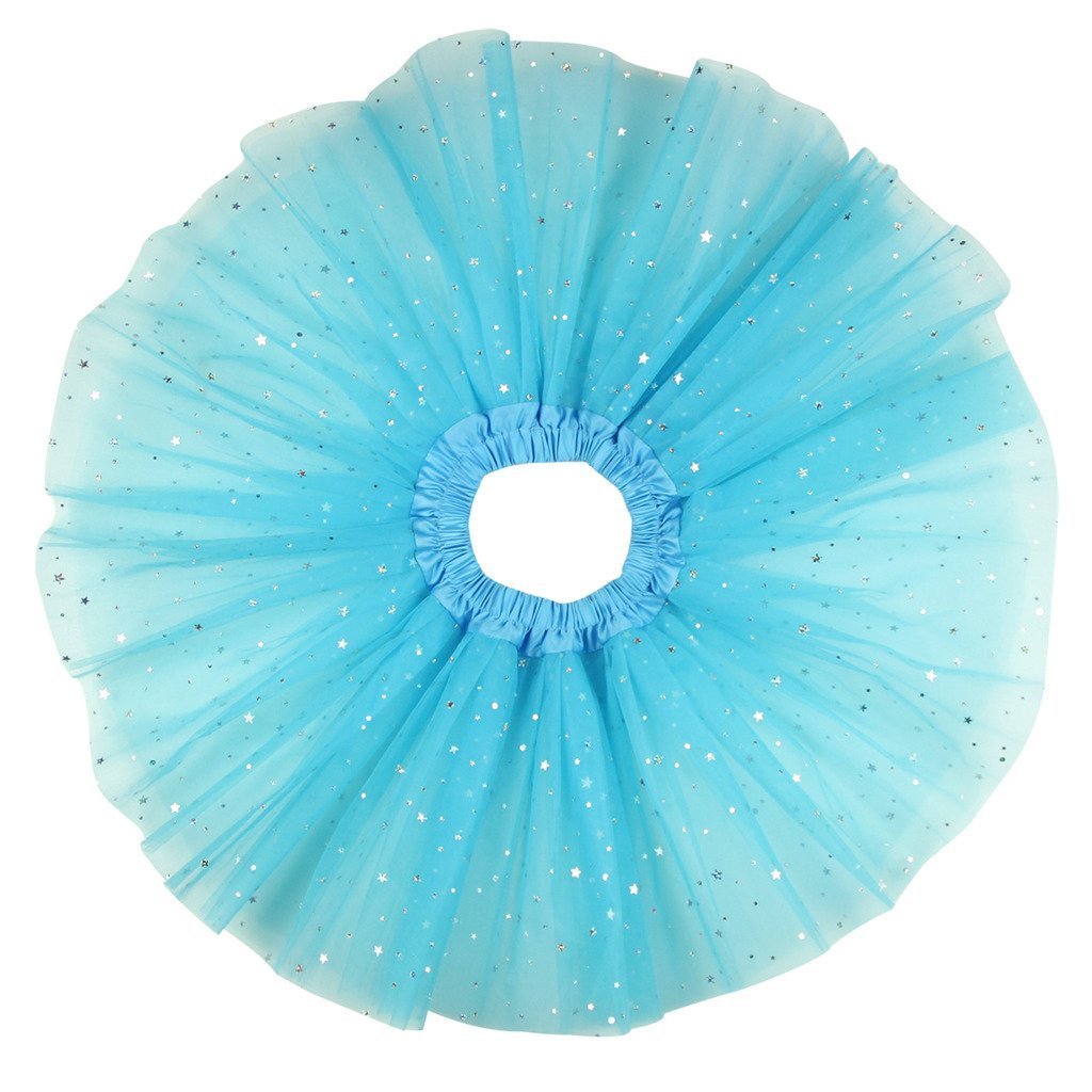 Dahen Kids Girls Professional 3 Layers Dance Tutu Tulle Skirt Princess Ballet Dance Dress With Sparkling Sequins (Blue)