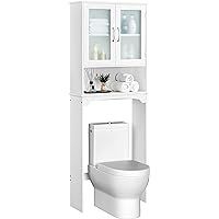 Yaheetech Over The Toilet Storage Cabinet with Double Tempered Glass Doors and Adjustable Shelf, Freestanding Bathroom Storag