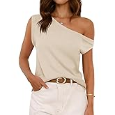 Cicy Bell Womens Off One Shoulder Tops Summer Ribbed Knit Tank Tops Trendy Casual Loose Fit Sleeveless Tee Shirts