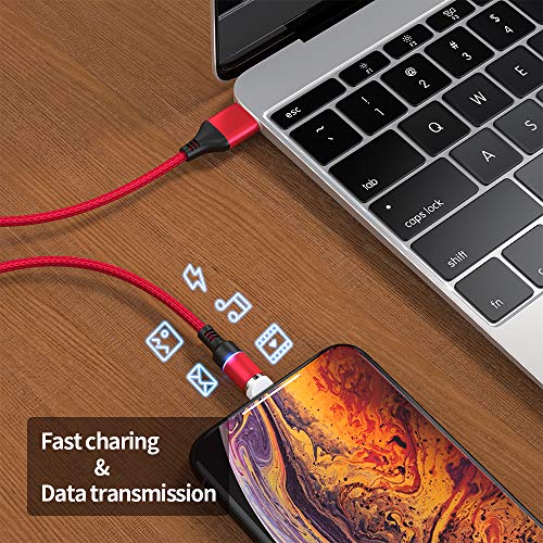 3 in 1 Magnetic Charging Cable 360°Rotate Braided Cable with Compatible for iOS, USB-C and Micro USB ，Fast Charge and Date Transfer (red) - Thumbnail 4