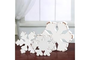 Bucherry 3 Pcs Winter Wooden Snowflake Decor Rustic Winter Snowflake Table Signs Wonderland Wood Blocks Farmhouse Christmas Tiered Tray Decorations for Xmas Table Shelf(Retro White)