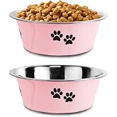 Stainless Steel Dog Bowls, Nonslip Rubber Bottom No Spill Proof Skid Metal Insulated Dog Bowls for Large Medium Small Breed Dogs (Pink, 3.6 Cups/29 OZ)
