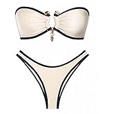 seamoly Ruched U-Ring Metal Tied Back Bandeau Top & Brazilian Bottom Bikini Set