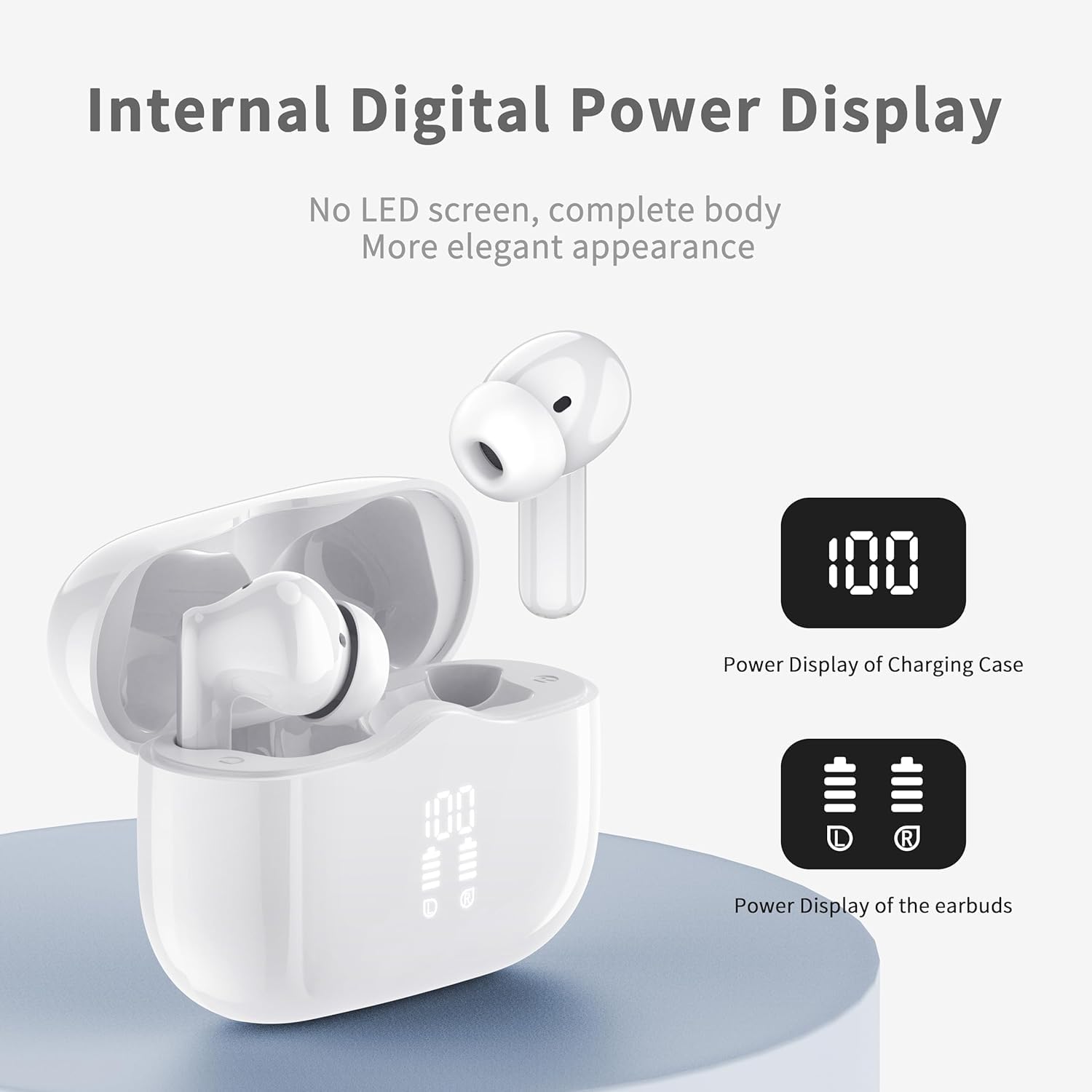 Wireless Earbuds, Bluetooth 5.4 Headphones in Ear 3D Bass Stereo, 40H Wireless Earphones with 4 ENC Noise Cancelling Mic, IP7 Waterproof Bluetooth Earbuds, AI-Enhanced Calls for Android iOS, White