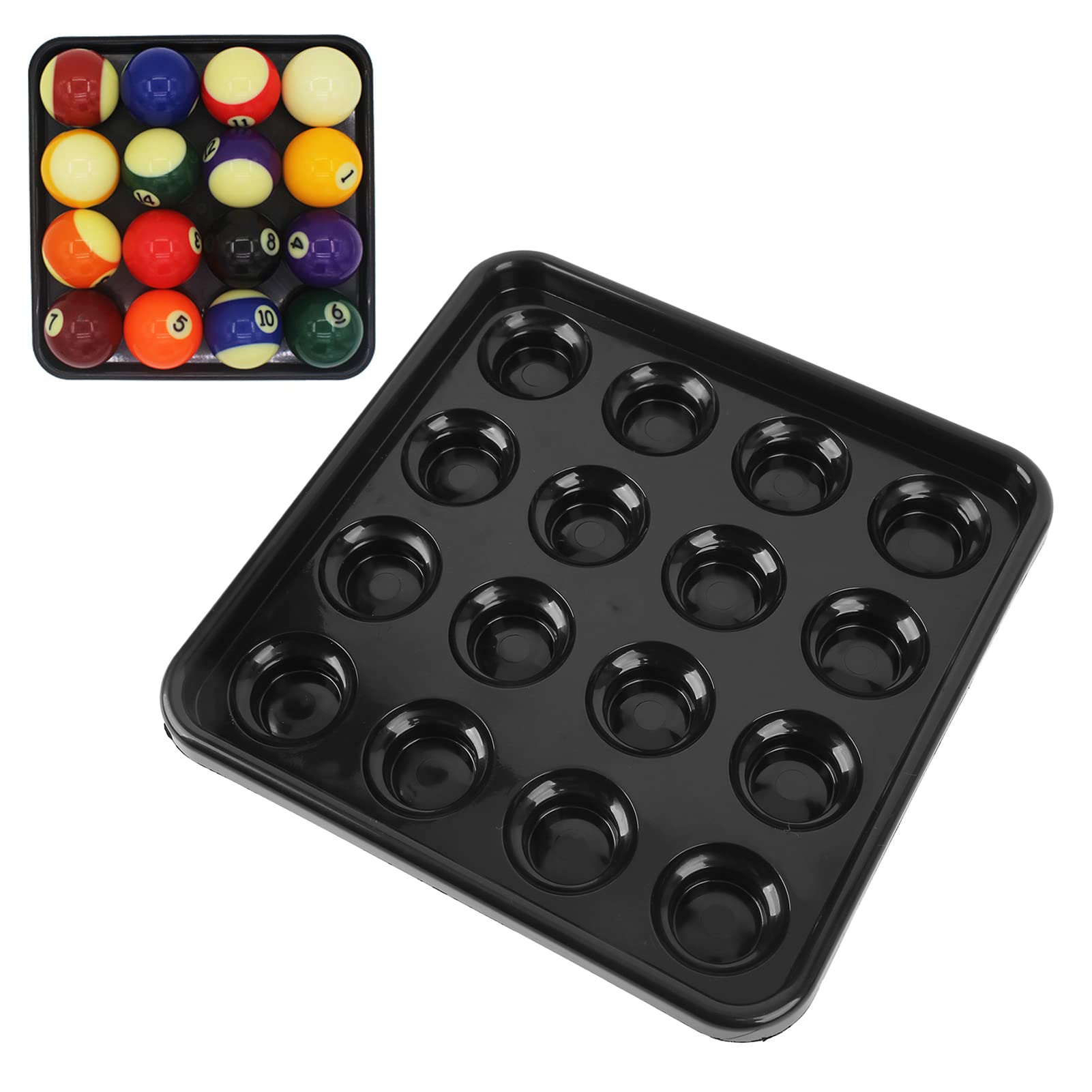 plplaaoo Billiard Ball Storage Tray, Black Plastic Pool Ball Carrying Tray,Billiards Tray Thickened Plastic 16 Holes Wear Resistant Shake Proof Billiard Ball Tray, Black Plastic Pool Ball Carrying