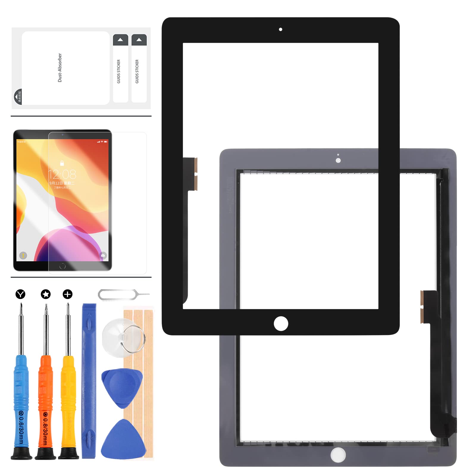 9.7 For iPAD 3 Screen Replacement 3rd A1416 A1430 A1403 For iPad 4 Touch Screen 4th Gen A1458 A1459 A1460 Digitizer Sensor Glass Panel Kits With Bezel (Black)