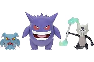JAZWARES Pokemon Battle Figure 3 Pack - Features 2-Inch Misdreavus and Alolan Marowak and 3-Inch Gengar Battle Figures