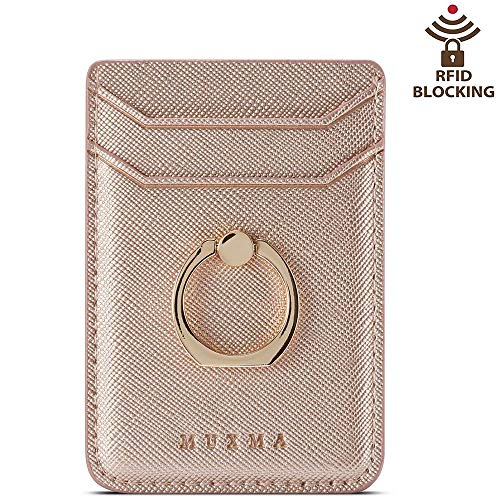 ACRSIKR Card Holder for Back of Phone with Ring Stand, RFID Blocking Cell Phone Credit Wallet Pocket Stick on iPhone
