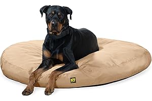 K9 Ballistics Tough Round Nesting Pillow Dog Bed - Removable Cover, Washable, Durable & Water Resistant Indoor/Outdoor Bed - Large, Tan