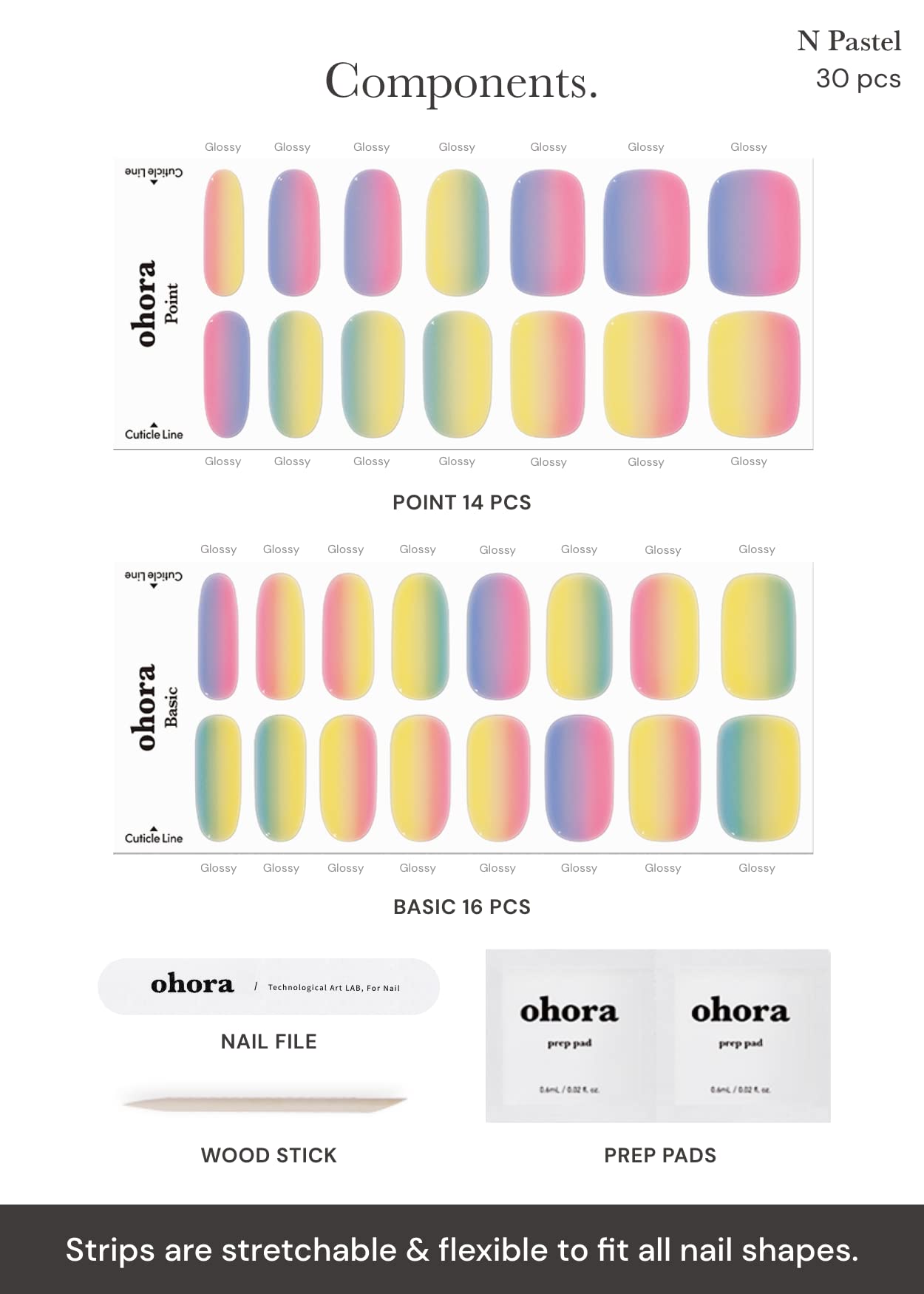 ohora Semi Cured Gel Nail Strips (N Pastel) - Yellow, Ombre, Works with Any UV/LED Lamps, Salon-Quality, Long Lasting, Easy to Apply & Remove - Includes 2 Prep Pads, Nail File & Wooden Stick - Image 6