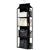 Remittur 8 Grids in 1 Rotatable Hanging Purse Handbag Organizer with Double Zippers, Visible Purse Organizer for Closet, Fully Enclosed Handbag Storage Holder-Black