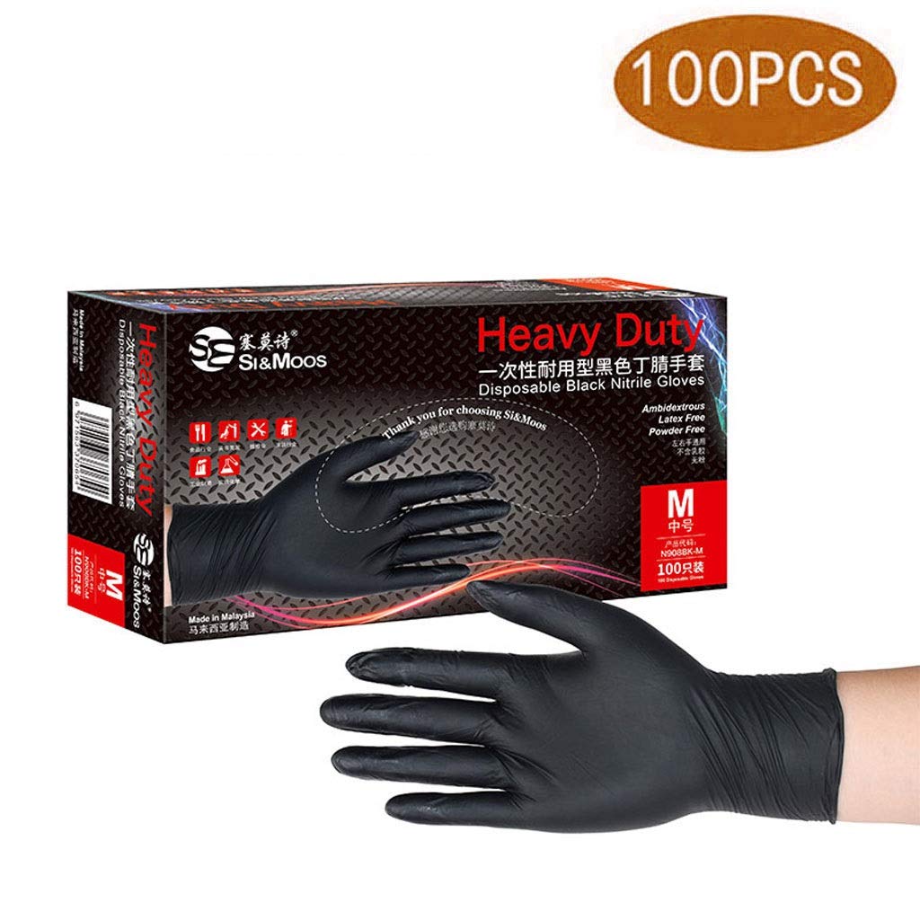 58SD Disposable nitrile Latex Gloves Black mechanical maintenance oil proof acid and alkali wash bowl rubber tattoo (Color : 9 inch, Size : L)
