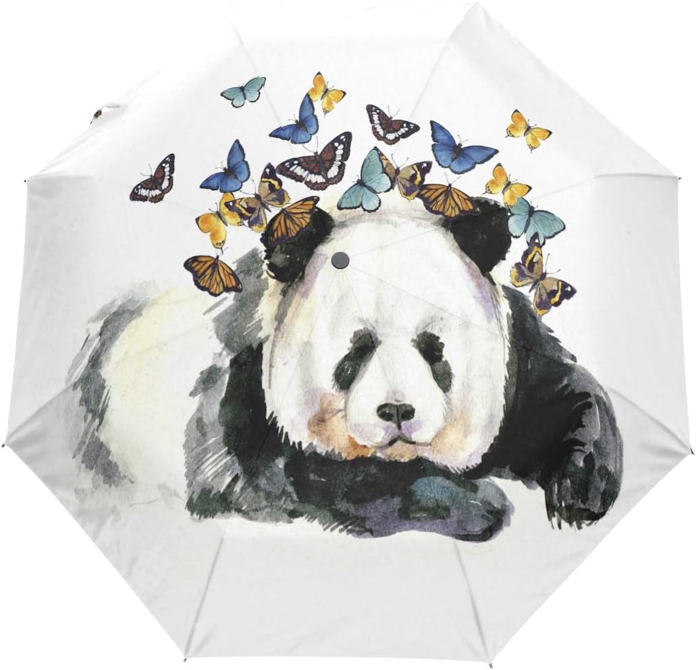 XiangHeFu Umbrella Cartoon Animal Panda Butterfly Auto Open Close 3 Folds Lightweight Anti-UV